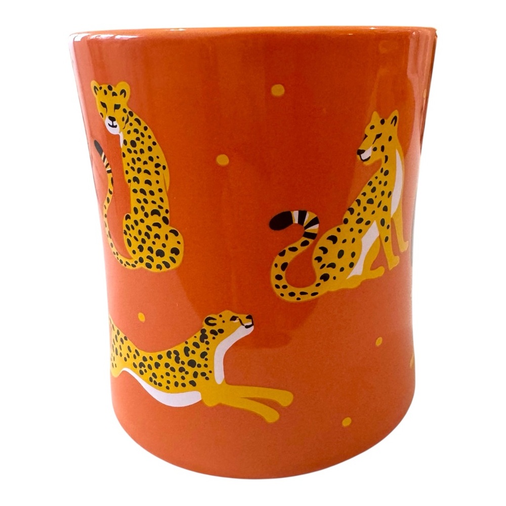 Be Fierce Oversized Cheetah Print Orange Ceramic Coffee Cup Tea Cocoa Mug NWT - Picture 4 of 5